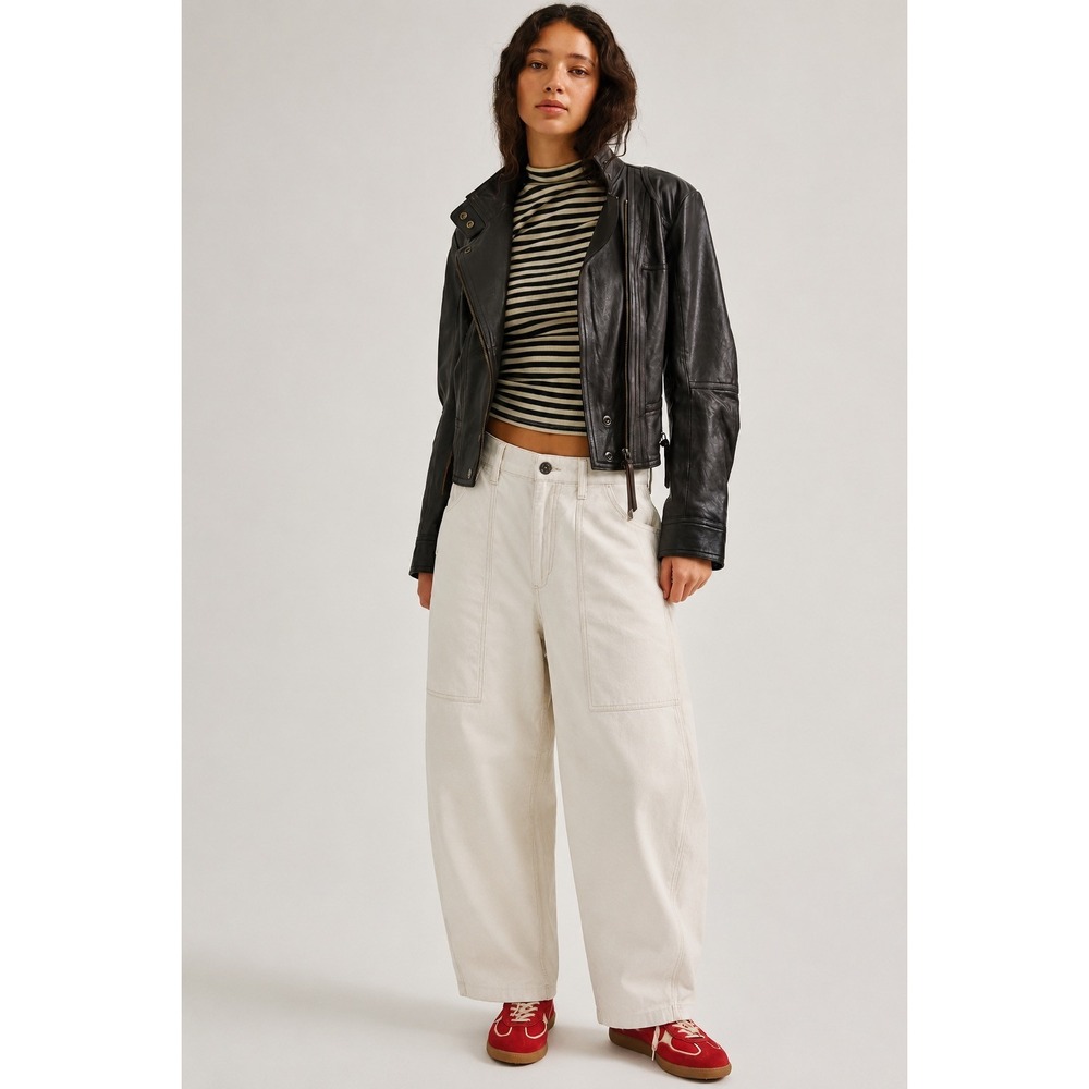 EDWIN Clio Utility Pant Oyster Off White Cotton Wide Leg Barrel Cropped Sz29 NWT